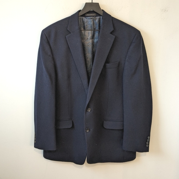 Lauren Ralph Lauren Navy Blue Wool Silk Cashmere Blazer Jacket 44L - Picture 1 of 8